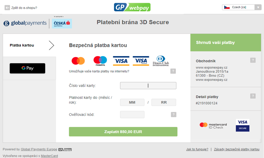 Platební brána pro pořádání konference PRES21 Platební brána pro pořádání konference PRES21