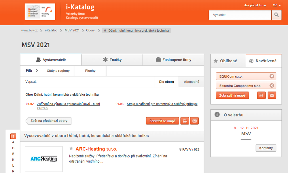 Katalog firem a produktů pro Brněnské veletrhy a výstavy